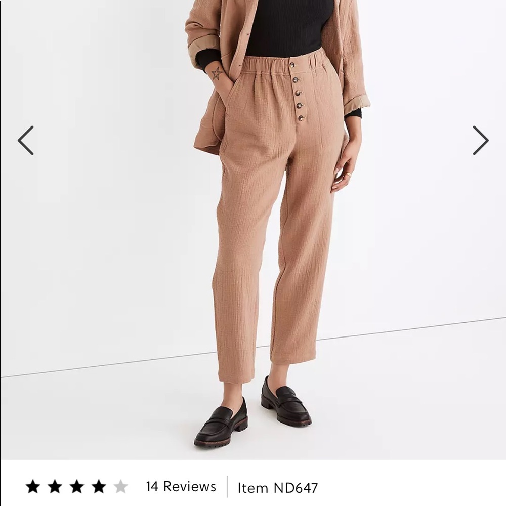 MADEWELL cotton linen madewell crop pants sz M, NWT